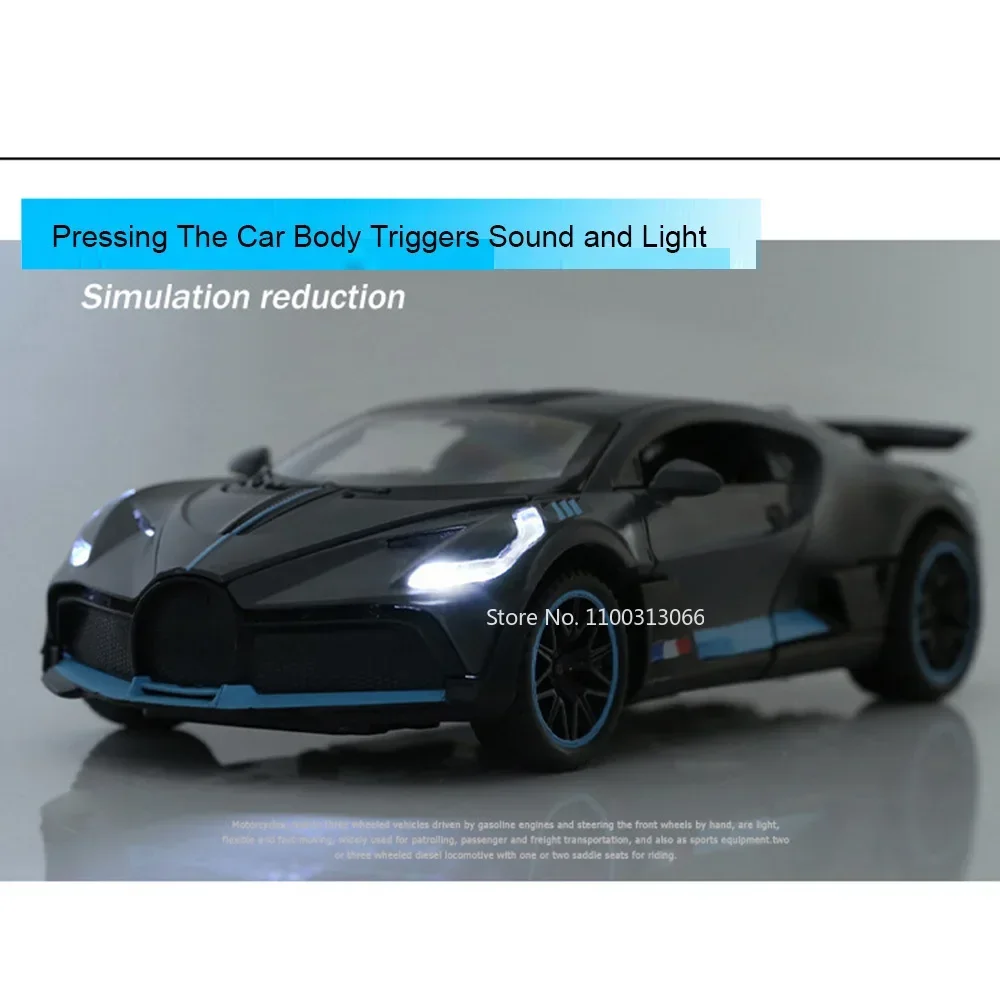 1:32 Scale Bugatti DIVO Metal Cars Toy Miniature Model Wheel Pull Back Sports Car with Light Sound Vehicle Kids Collectible Gift