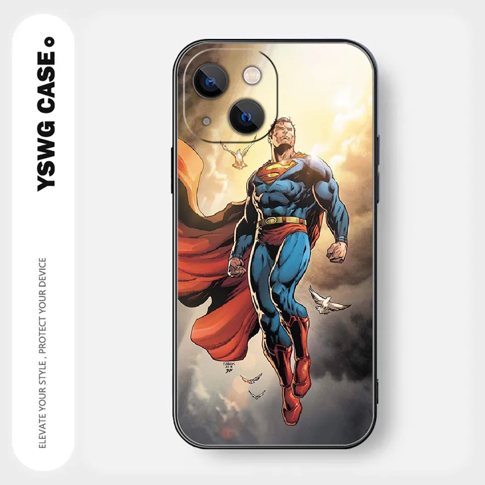 Capa de telefone preta Superman para iPhone, Mini Capa, 15, 14, 13, 12, 11, 8 Pro Max, X, XR, XS, Plus