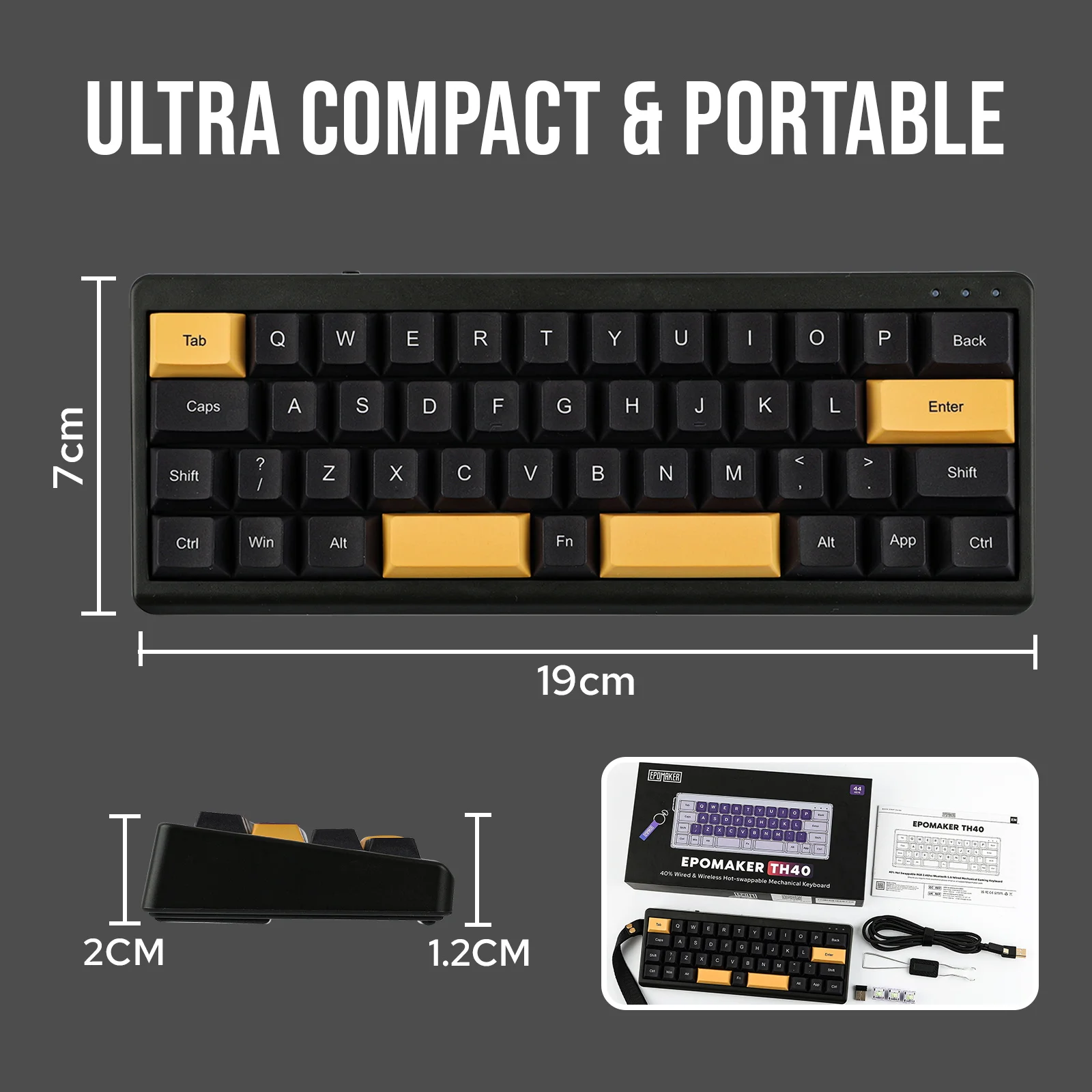 EPOMAKER TH40 VIA Ultra-Compact 40% Layout Hot-Swappable Gasket-mounted Type-C Wired/Bluetooth/2.4G Wireless Mechanical Keyboard