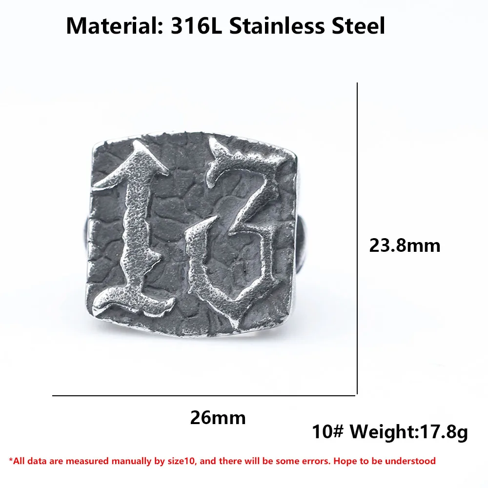 2024 NEW Men\'s 316L stainless-steel rings Punk rock Fashion 13 Letter RING for teens gothic fashion Jewelry Gift free shipping