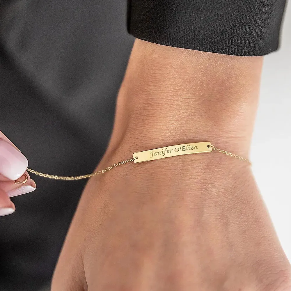 COOLTIME Personalized Custom Bracelet Stainless Steel Engraved Name Couple Bracelet Jewelry Birthday Gift New