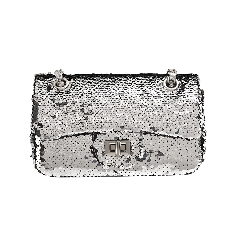 2024 New Women\'s Luxury Brand Shoulder High-end Cell Phones Bag, Fashion Small Silver Sequin Embroidered Cross-body Party Bags