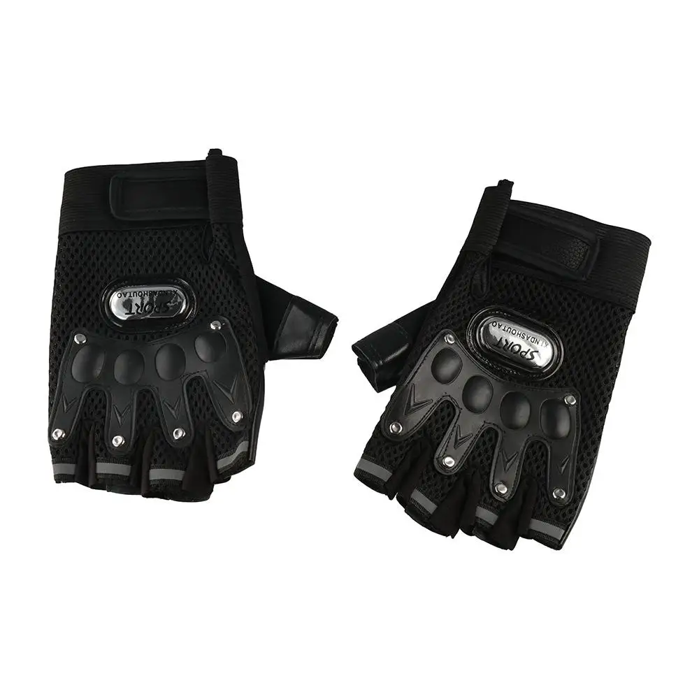 Sports Men Motocycle Gloves Palm Breathable Cycling Half Finger Fingerless Gloves Bicycle Gloves PU Leather Riding Gloves