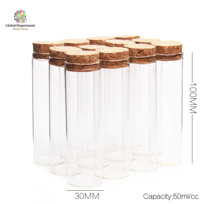 5 pieces of 50ml 30 * 100mm test tube glass bottles with cork caps, glass vessels, art and craft spice jars