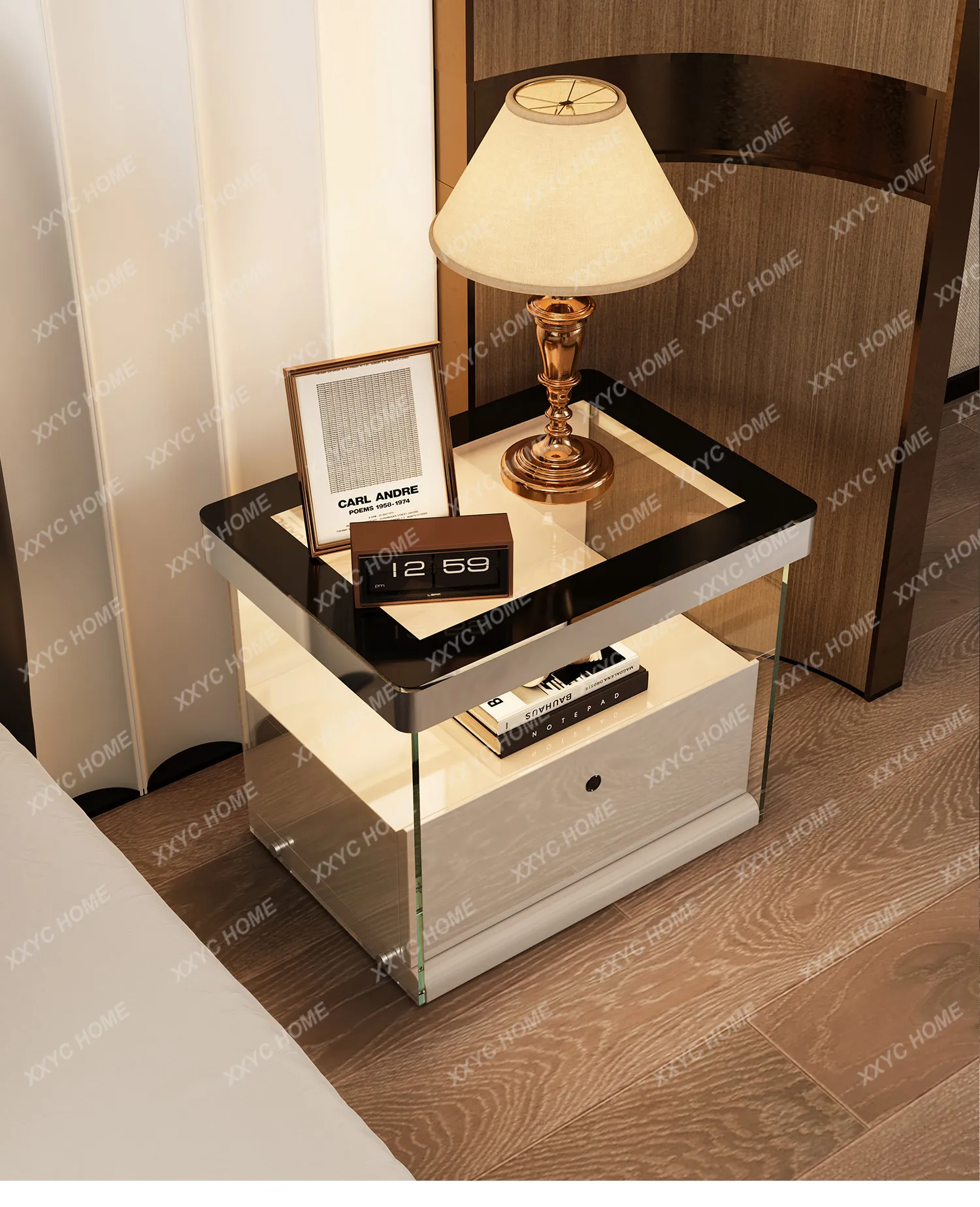 Light luxury bedside table, safe, multi-functional bedside table with lock, modern high-end bedroom creative storage cabinet