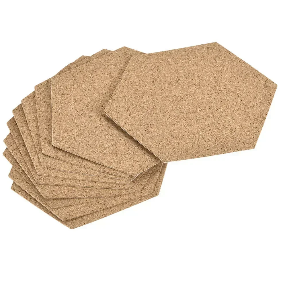 10pcs Hexagon Coasters Cork Cup Mat Pad Adhesive Backed Wooden Anti-slip Mat Home Table Decorative Accessories 100X85X1mm