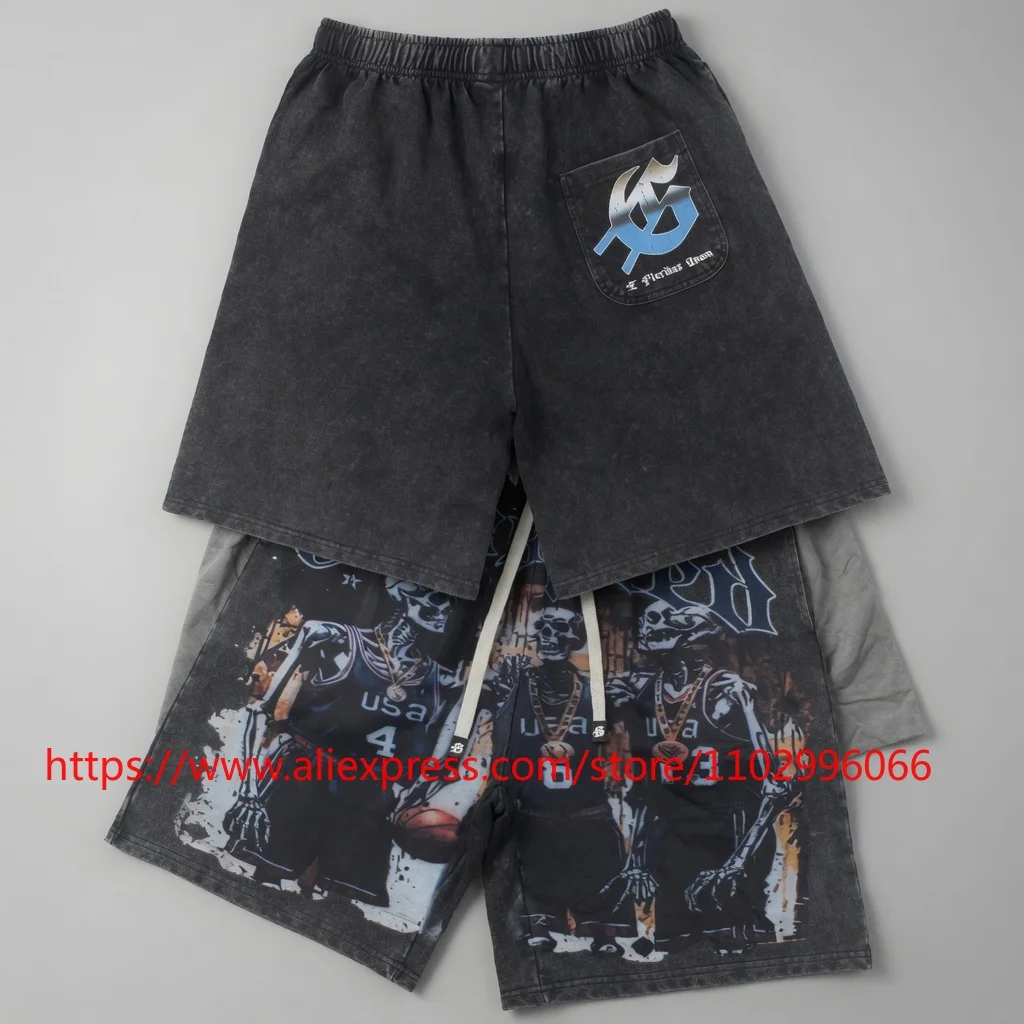 

Retro GOD High Street SPEED Men's Casual Shorts Distressed Washed Printed High Quality Casual Loose Elastic Waist Pants