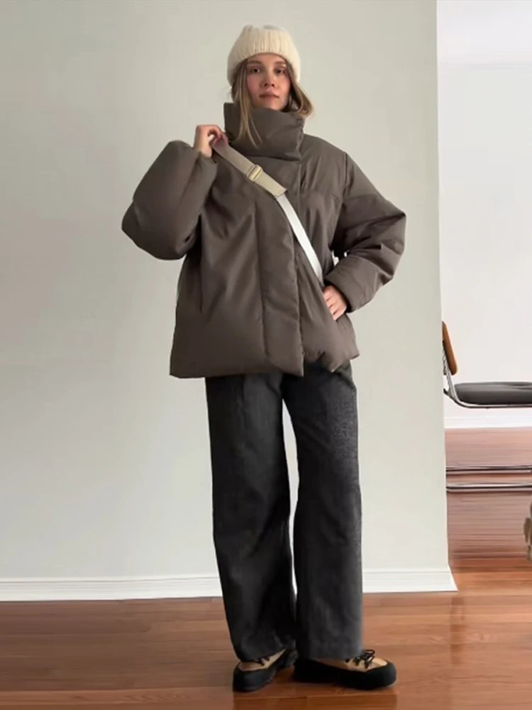 

Loose Cotton Padded Women 's Down Coat Elegant Laple Warm Long Sleeve Female Jackets 2025 Winter Fashion High Street Lady Parkas