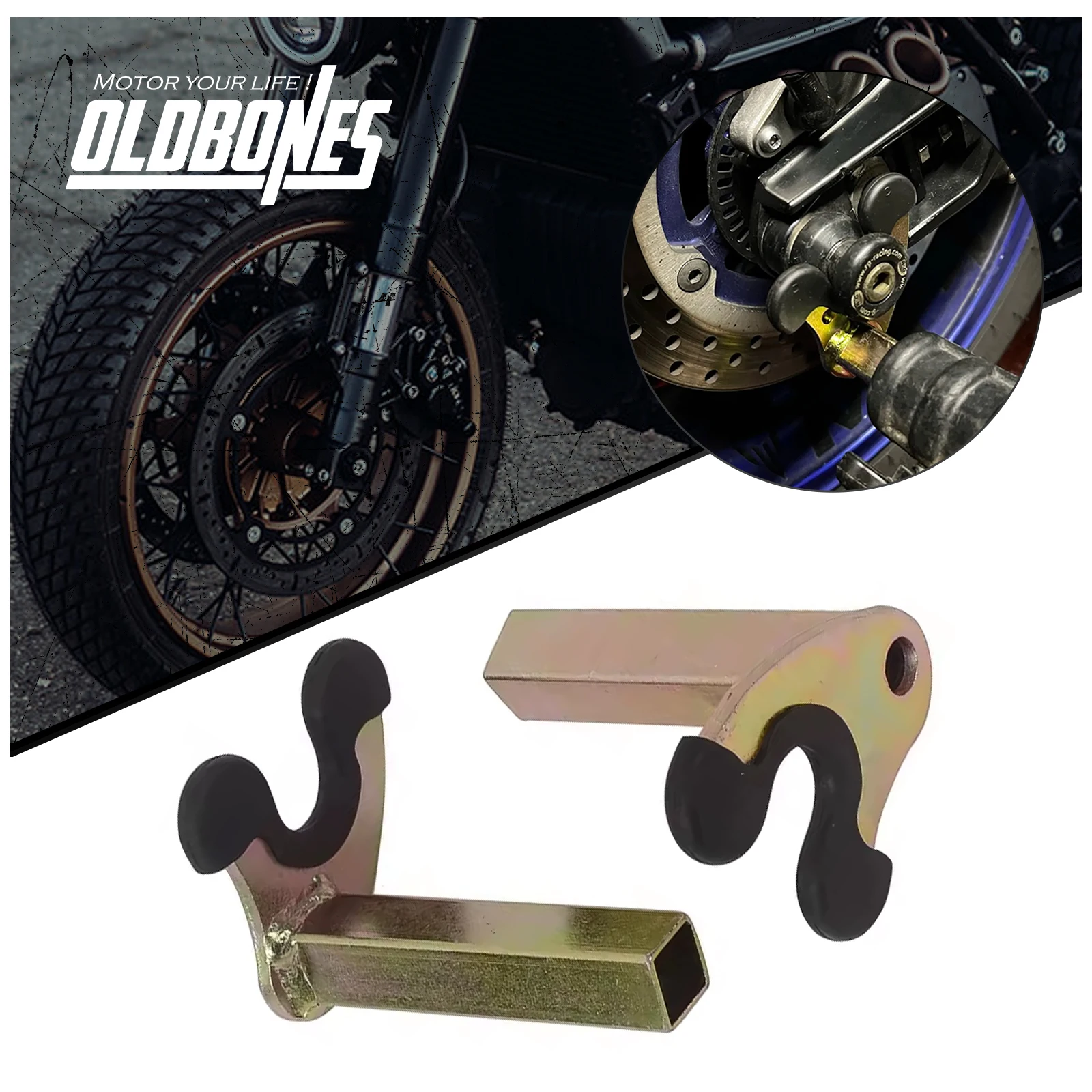 Oldbones 2PCS Motorcycle Bike Stands Wheel Support Frame Stand Swing Arm Lift Tripod Hooks Hook Fork U-style With Rubber