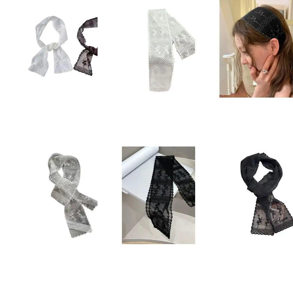 

39BB Artistic Floral Lace Headbands Cooling Summer Accessory Flower Lace Pattern