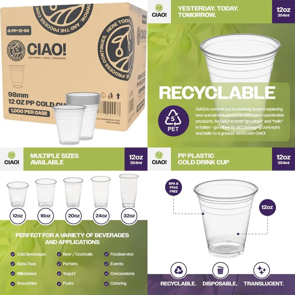 

12 Oz PP Plastic Cold Drink Cups - Ideal for Smoothies, Iced Coffee, Boba, and Beverages, 98mm Diameter, Designed for Heat Seali