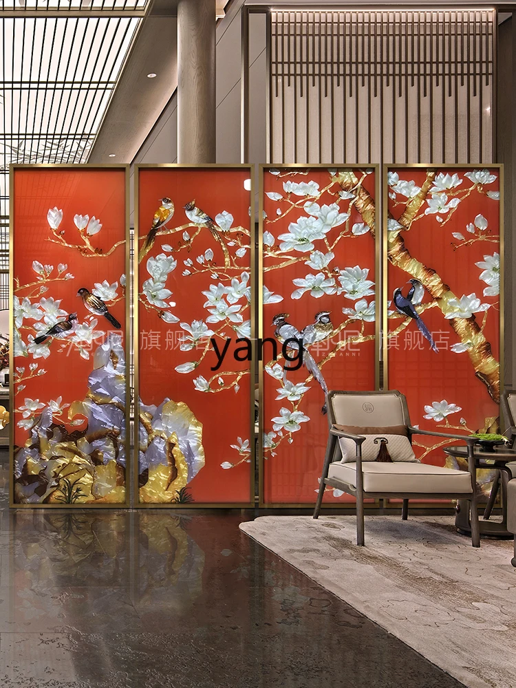 Yjq New Chinese Handmade Enamel Decorative Painting Living Room Screen Hanging Painting Original High-End Mural