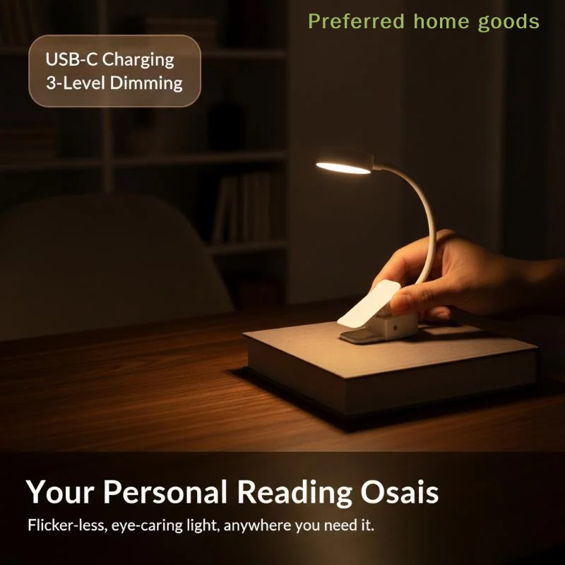 ZLinKJ Clip On LED Reading Lamp USB Rechargeable 3 Brightness Levels Eye Protection Book Light for Night Reading