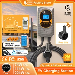 feyree EV Charger Type2 Cable 32A 7.6KW Dynamic Load Blancing EVSE Wallbox APP Function 11KW 22KW Charging Station Electric Car