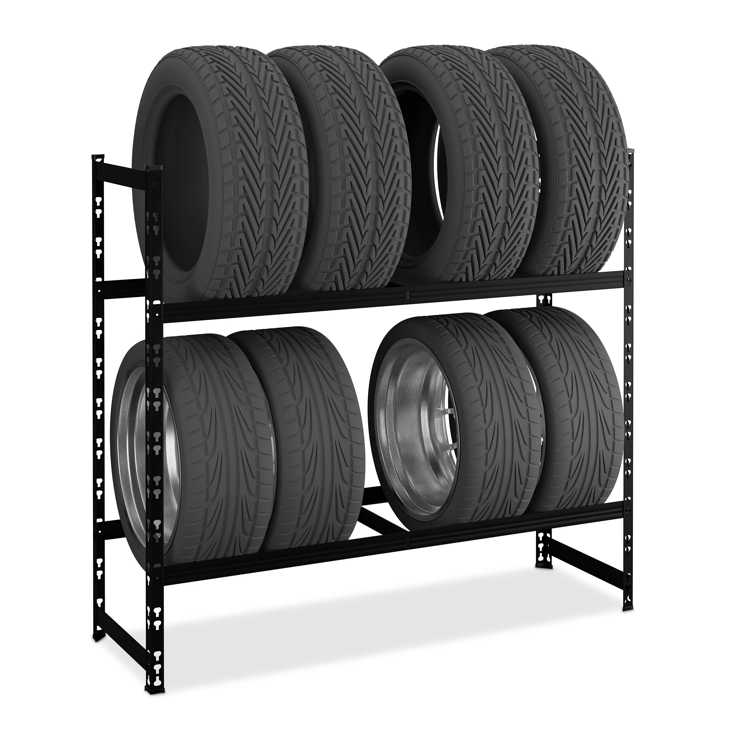 Portapneumatici, sistema a incastro, per 8 pneumatici, ideale per garage e officine, in acciaio rivestito, colore nero, dimensioni 100x110x35 cm, portata 150 kg, portarotelle, Relaxdays.