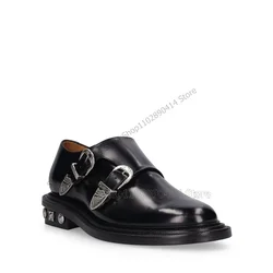 Silver Buckle Rivets Decor Black High Top Men Shoes Fashion Slip On Men Shoes Luxury Handmade Party Feast Office Men Dress Shoes