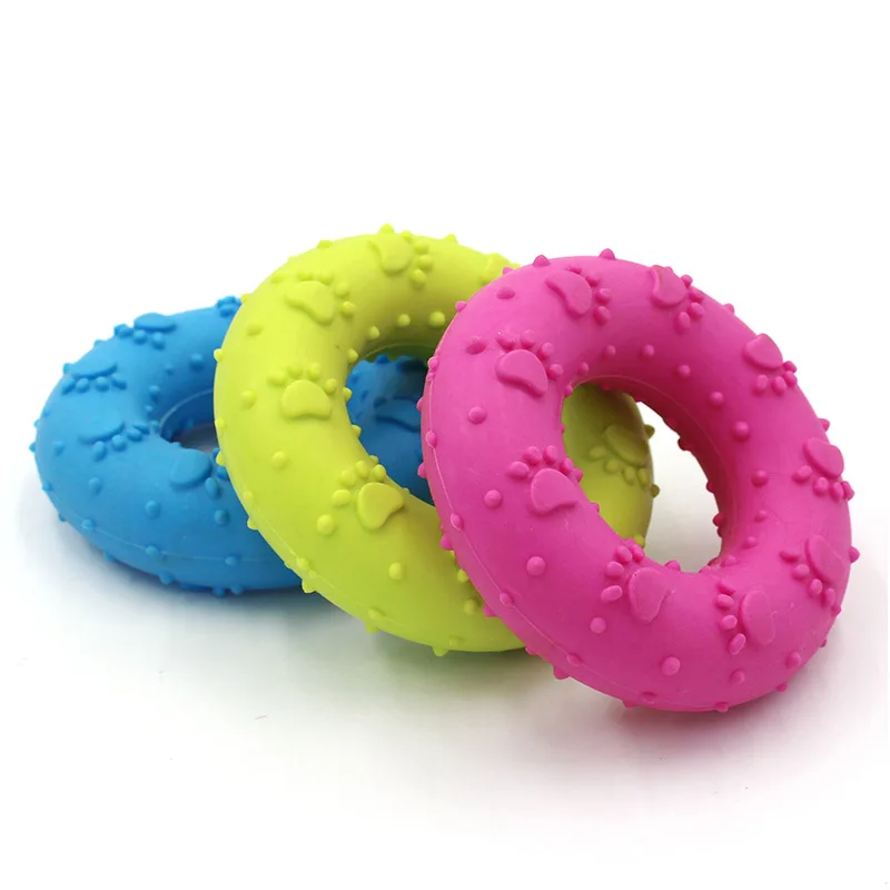 Rubber Chew Toy for Dogs Cleaning Teeth Donut Shape with FootPrint Decoration Pets Funny Cute Toys Pet Products Supplies for Dog