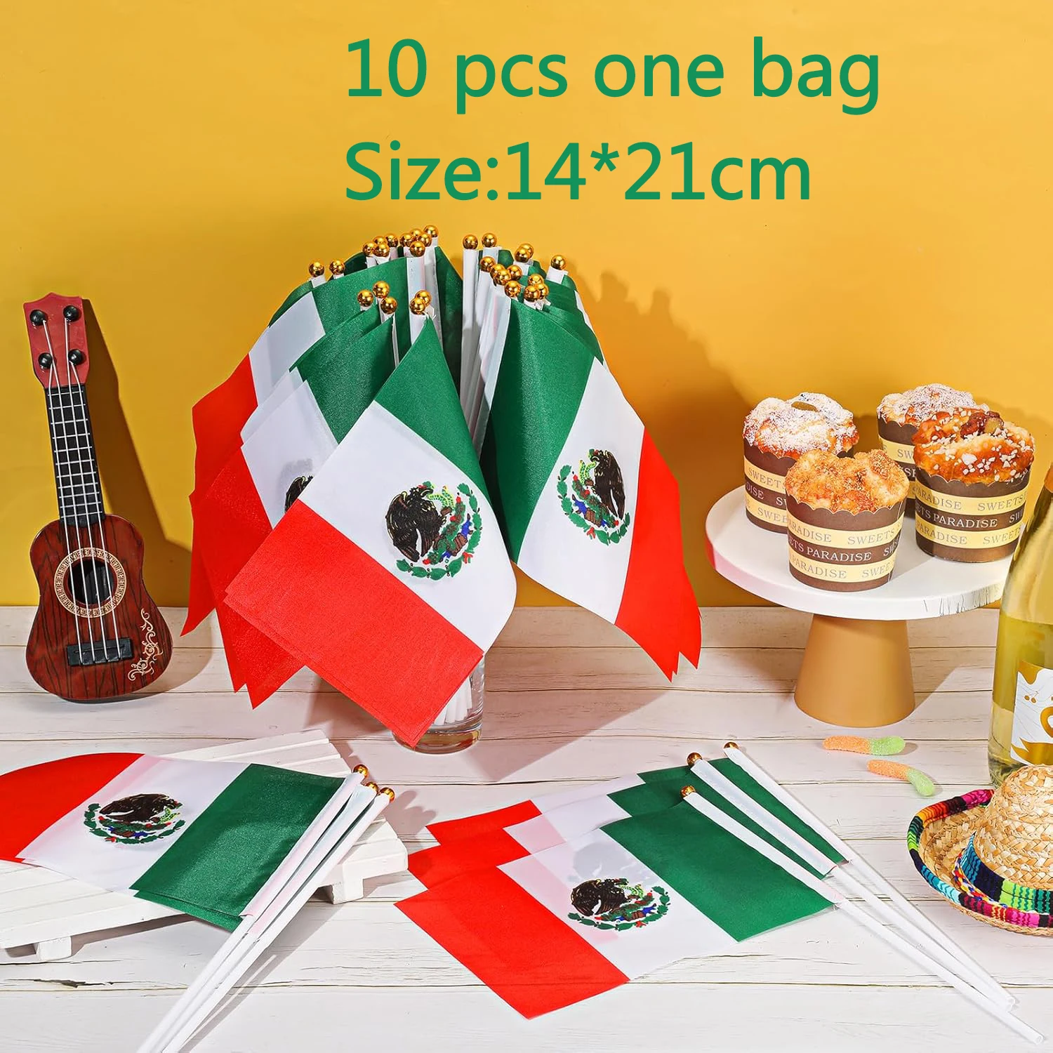 Flagnshow 100% Polyester 10 Pcs 14*21cm Mexico Hand Waving Flags