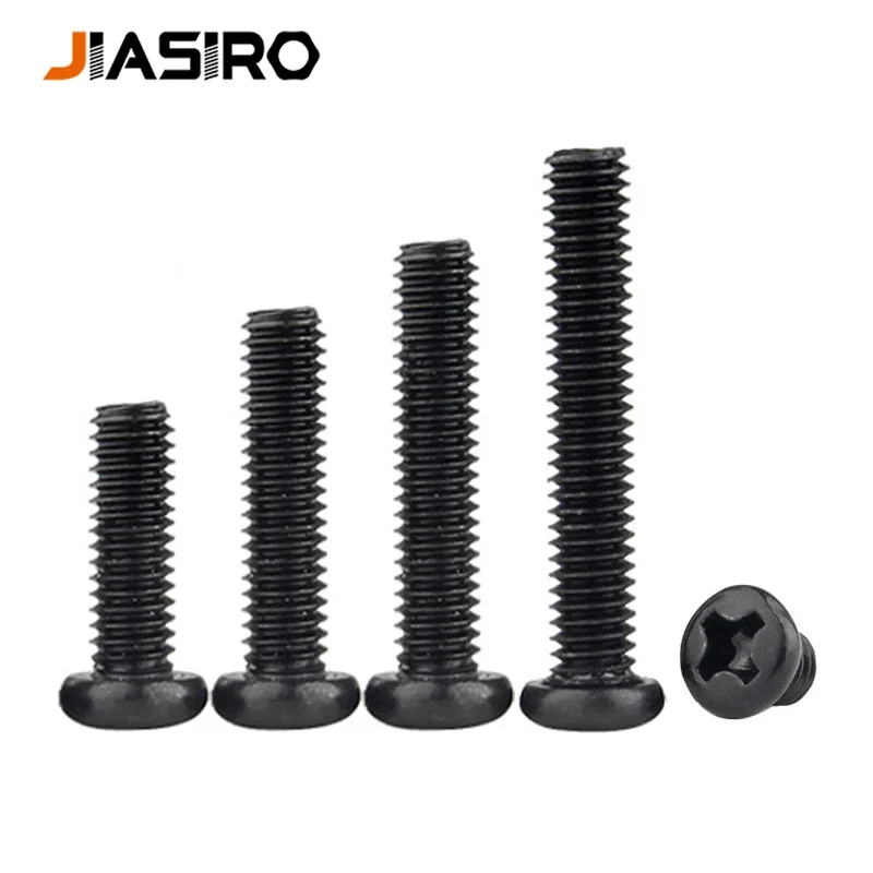 50Pcs Mini Micro Small Cross Phillips Pan Round Head Screw Bolt M1 M1.2 M1.4 M1.6 M2 M2.5 M3 M3.5 M4 Black Steel Length=2-30mm