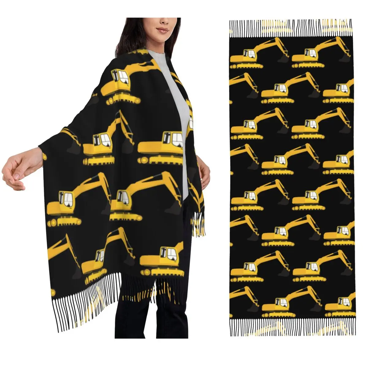 

Excavator Construction Truck Scarf Tassel Scarves Women Soft Warm Shawls and Wraps Long Fall Winter Shawl Wrap