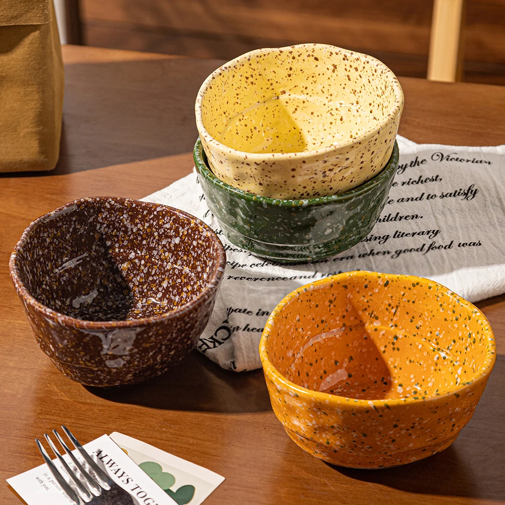 4.5 Inch Splash-Ink Ceramic Bowls Irregular Design Bowl Breakfast Salad Oatmeal Bowl Home Kitchen Dining Tableware