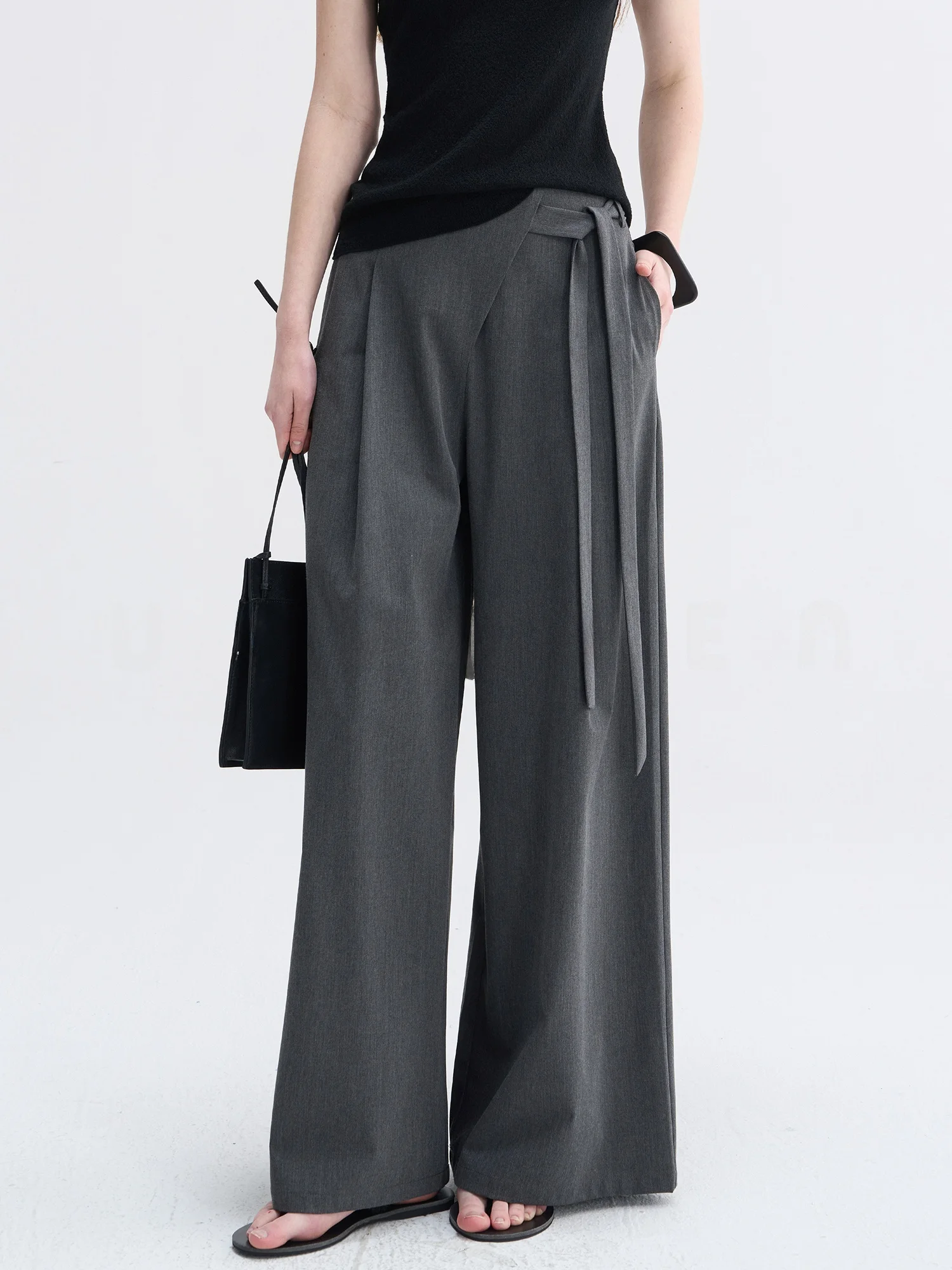 

USSHEEN High Waist Drapey Suit Pants for Women Commute Style Slimming Wide Leg Minimalist Old Money Long Trousers