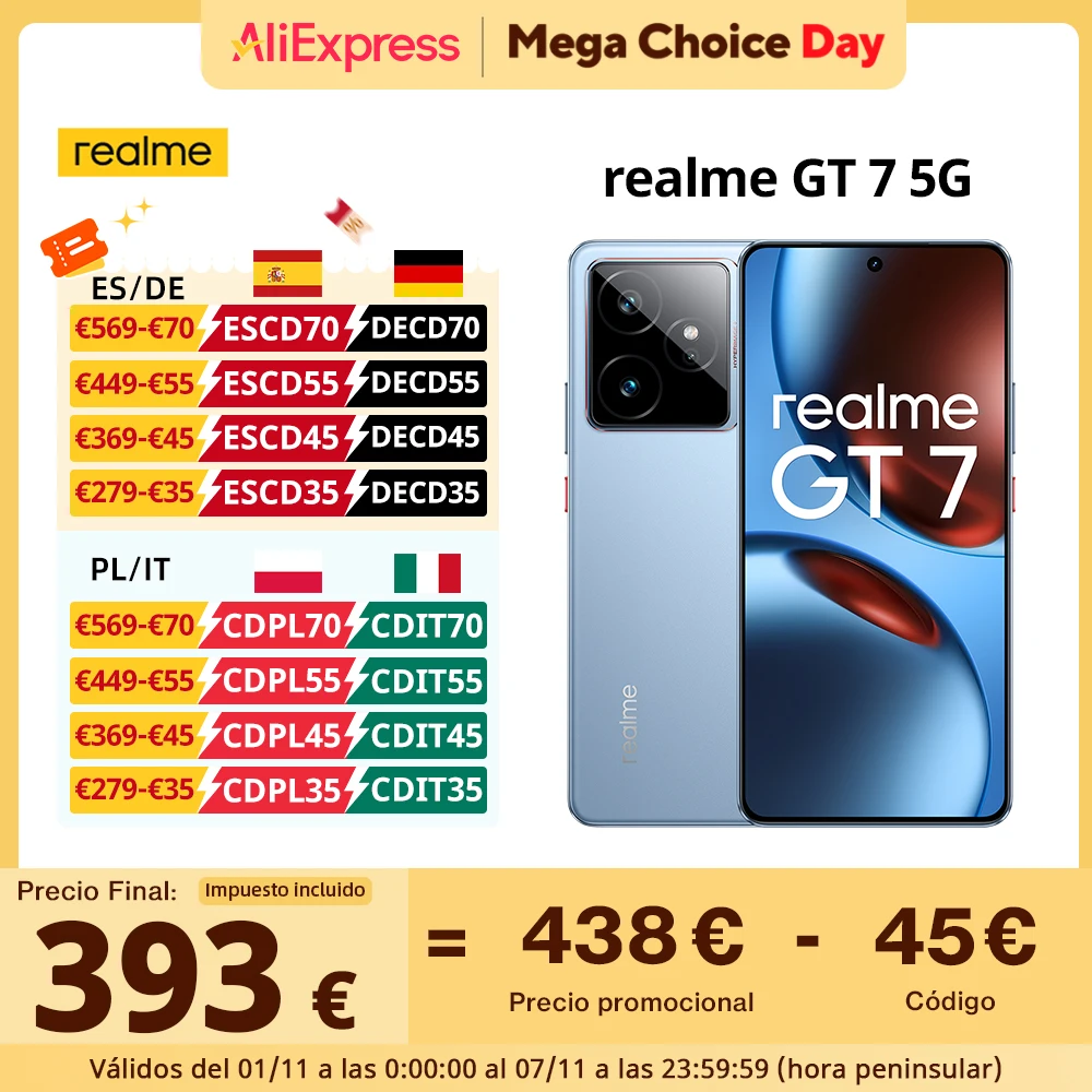 Version mondiale realme GT 7 5G AI Smartphone MTK Dimensity 9400e 6000nits Pro-Esports Display 7000 mAh Battery 120W Ultra Charge Version mondiale realme GT 7 5G AI Smartphone MTK Dimensity 9400e 6000nits Pro-Esports Display 7000 mAh Battery 120W Ultra Charge