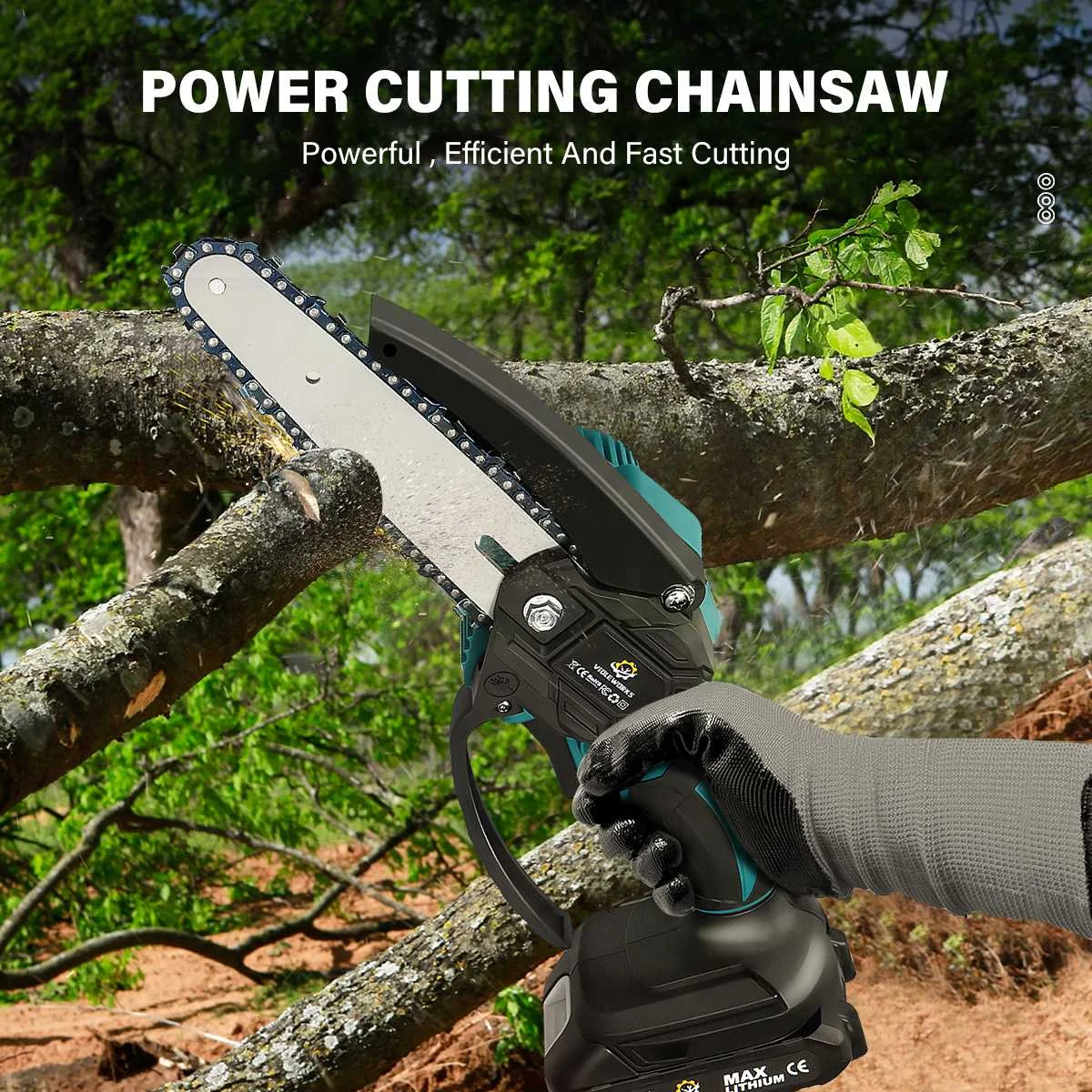 6 Inch Cordless Electric Chainsaw Rechargeable Tree Branches Cutter Woodworking Power Tool for Makita 18V Battery by VIOLEWORKS