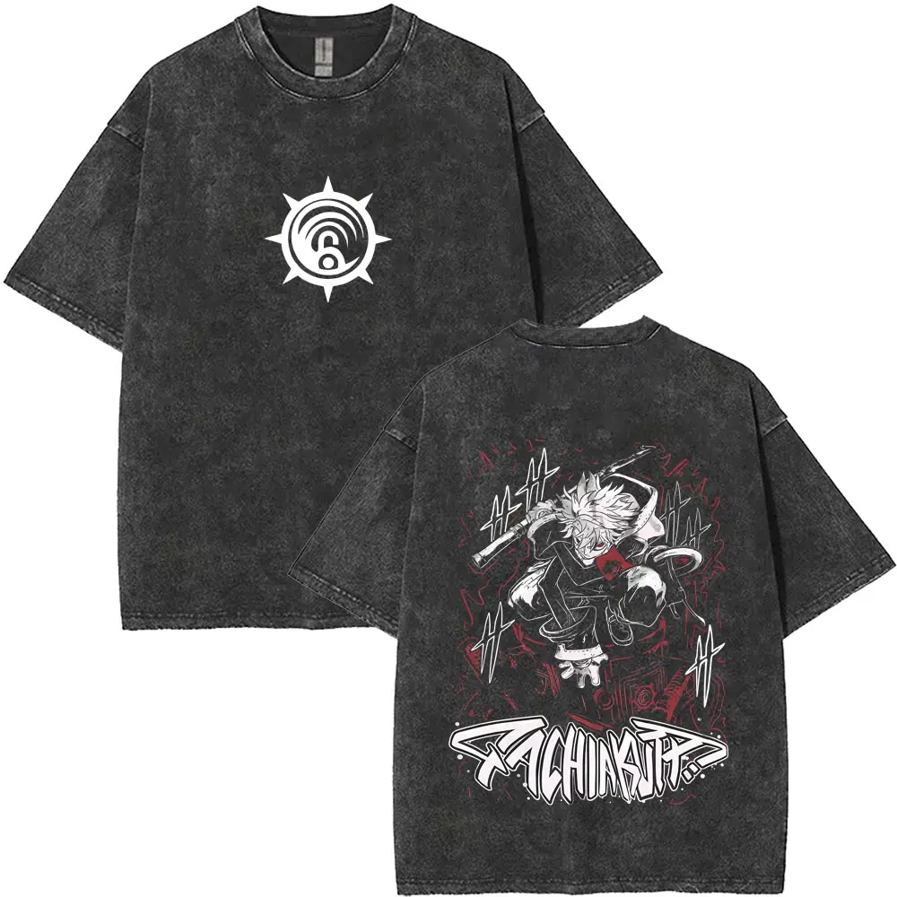 Anime Gachiakuta Zanka Vintage Washed T-Shirt für Männer und Frauen Manga Retro Übergroßes T-Shirt Hochwertige Baumwoll-T-Shirts Streetwear