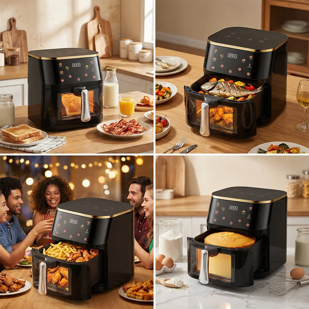 12L Digitale Heißluftfritteuse - Große Kapazität, 1400W, Gesundes Kochen, 180-210 ° C, 60-Minuten-Timer, quadratisches Design – für den Familiengebrauch (PP + Edelstahl) – Detail 7