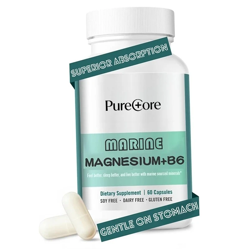 Magnesium Oxide 200mg Aquamarine Protein, Whole Food Vitamin Supplement, Relieves Tension and Leg Twitching, 60 Capsules