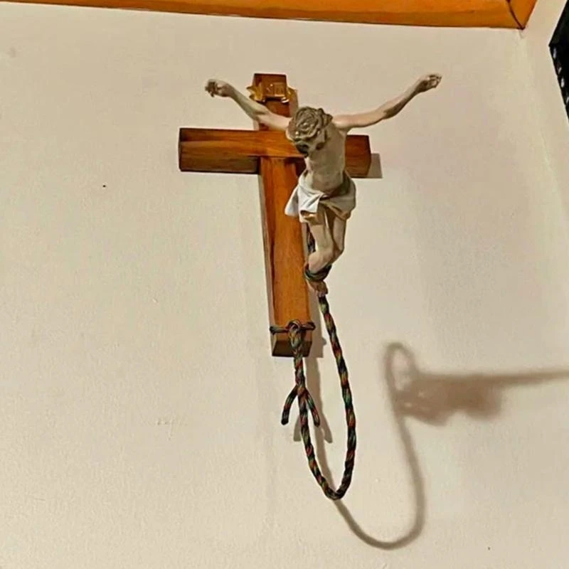 Exceptional Religious Gift Handmade Wooded Resin with Bungee JumpingJesus Figurine, Decorative Home Humorous Gift