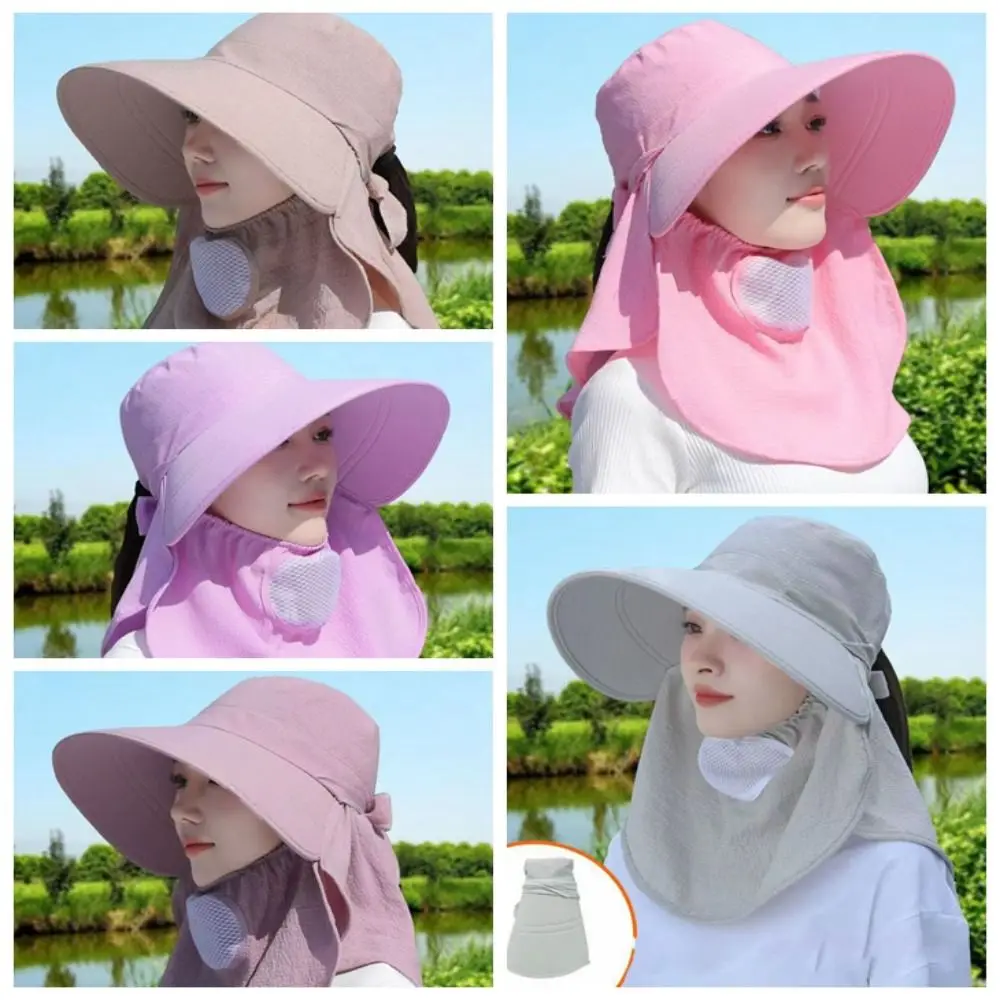 Summer Large Brim Caps Mesh Breathable Full Coverage UV Sun Protection Working Bucket Hat Anti UV Face Covering Outdoor Cap