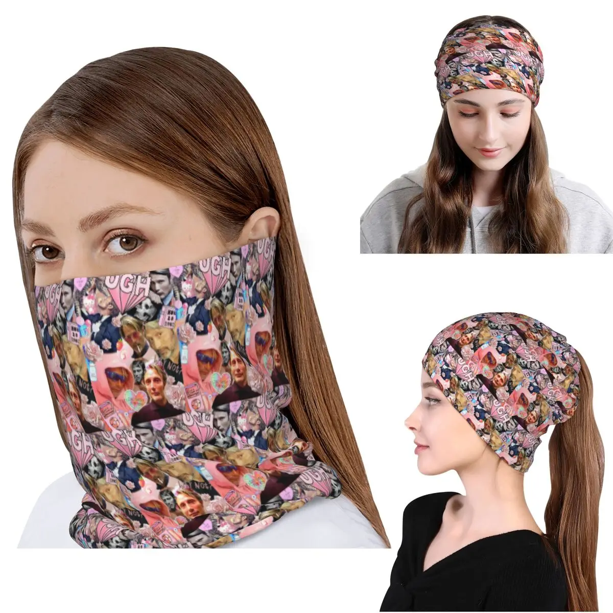 Mads Mikkelsen Collage Greeting Card36 Bandana Neck Gaiter Mask Scarf Multi-use Headwear Beanies Hat for Men Women Adult Winter