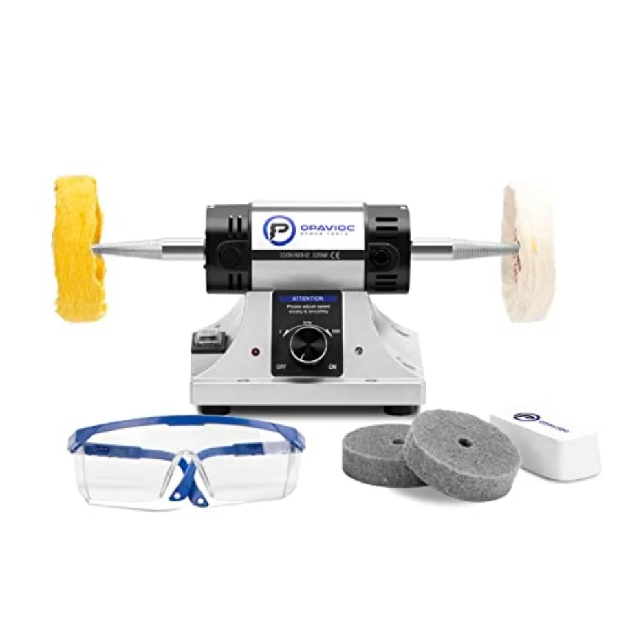 Jewelry Polisher - Adjustable Variable Speed Bench Grinder Polishing and Buffing Machine Dental Buffer and Lathe - Includes 2 C