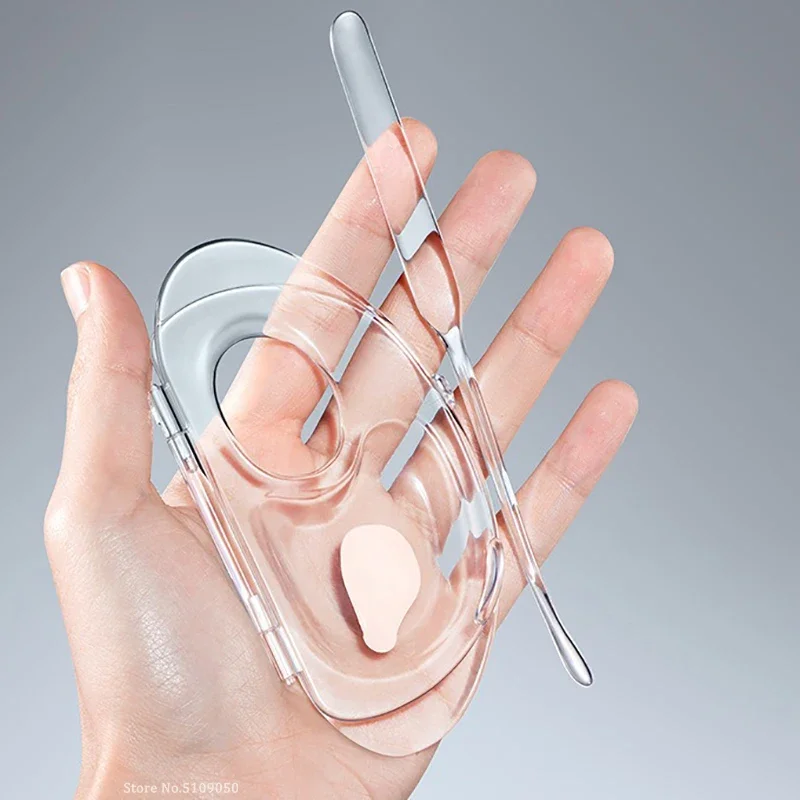 ชุดอุปกรณ์ผสมครีม ไม้พาย แท่งผสม ถาดเก็บอุปกรณ์เครื่องสำอาง พาเลทรองพื้นแบบพับได้ อุปกรณ์แต่งหน้าอะคริลิค