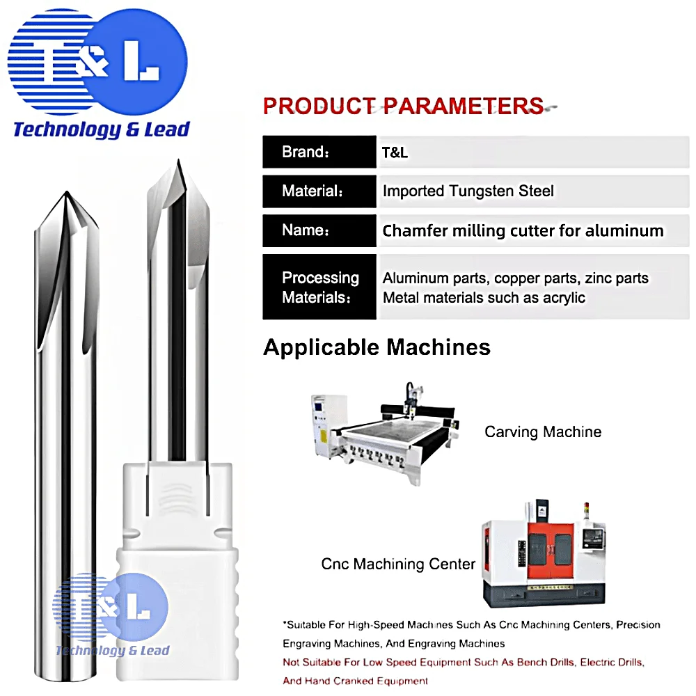 T&L HRC58 60°90°120° 3-Blade Straight Groove Chamfer Milling Cutter Tungsten Steel Carbide For Aluminum CNC Machining Endmill