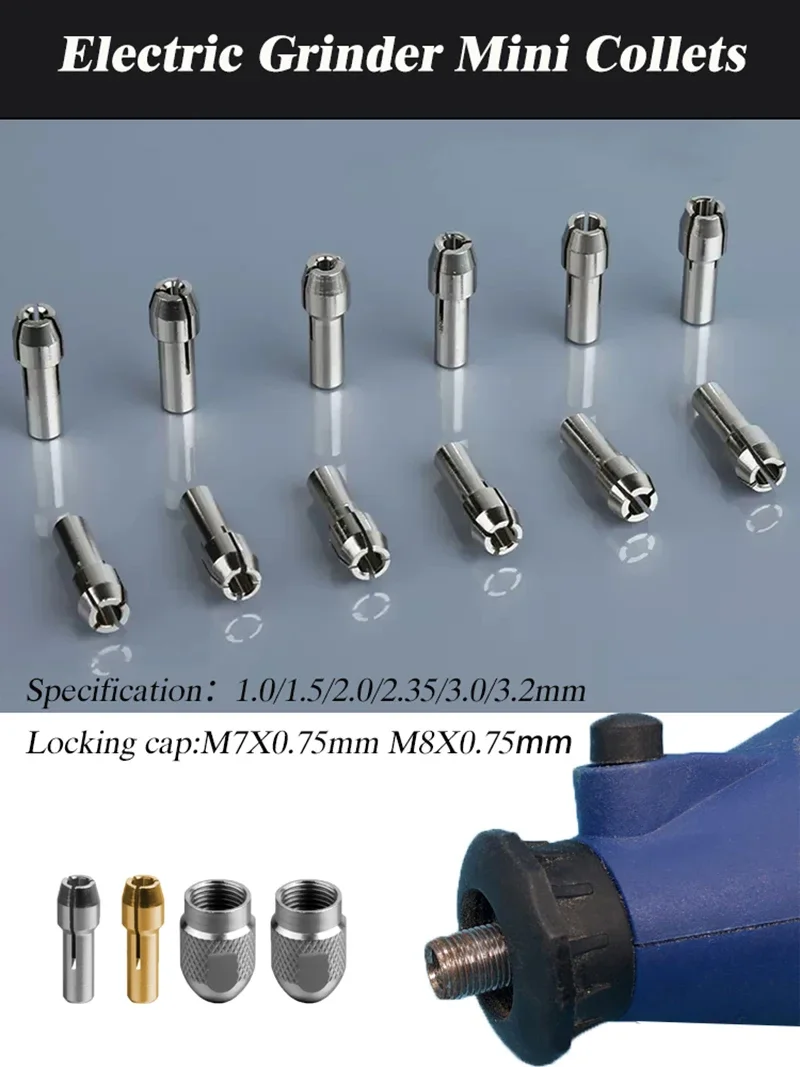 2 sztuk 0.5mm-3.2mm Mini Collet elektryczny młynek do Dremel narzędzia obrotowe akcesoria do elektronarzędzi srebrny wiertło obrotowe blokady akcesoria — zdjęcie 6