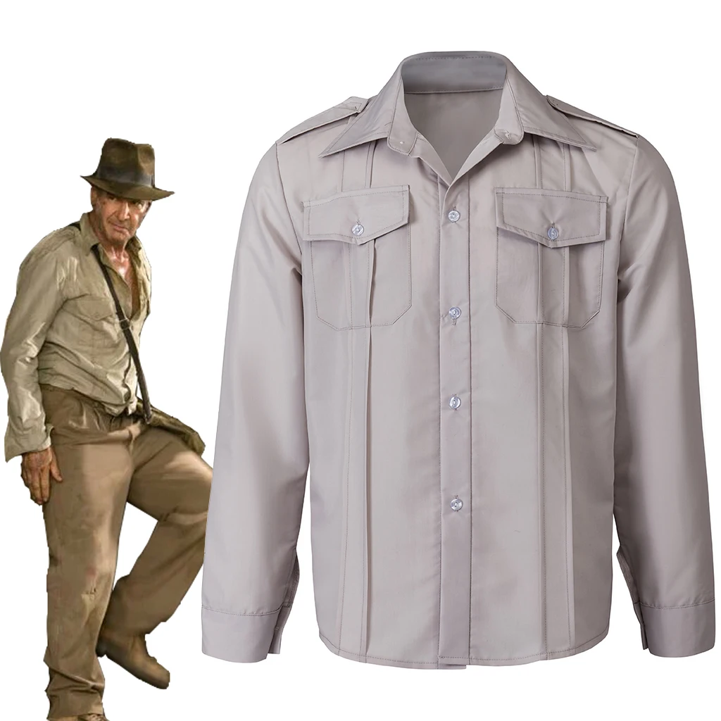 

2023 Indiana Jones Cosplay Costume Adventurer Indy T Shirt Long Sleeves Tops Halloween Carnival Party Men Shirt Daily Casual Top