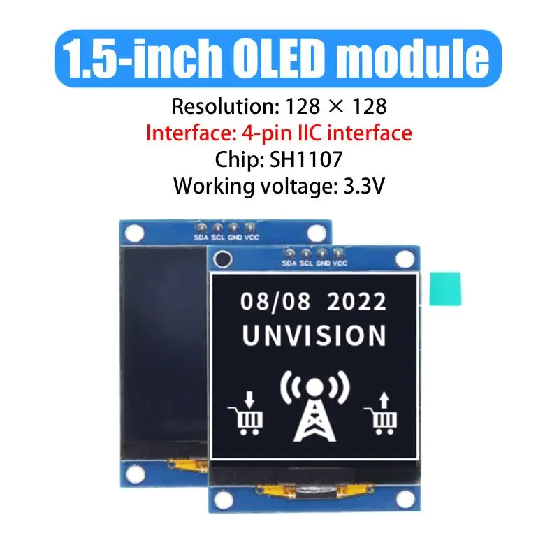 1.5 Inch OLED LCD Display Screen Module 4 Pin IIC LCD Screen SH1107 Driver Interface Monochrome Screen For Arduino