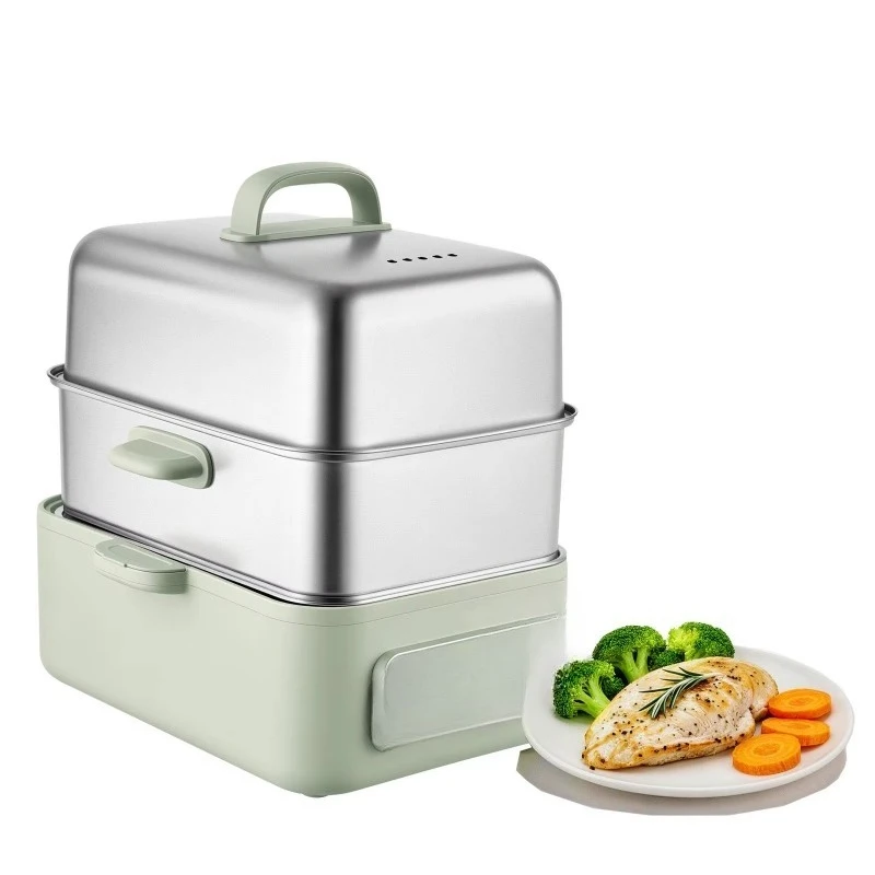 Electric Steamer 13.7 QT 2-Layer Stainless Steel 1500W Automatic Vegetable Steamer, suitable for 3-6 people