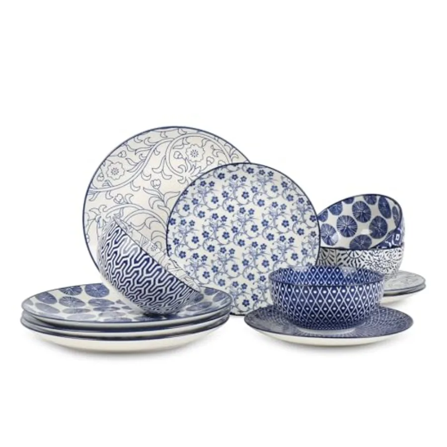 

Ceramic Dinnerware Sets Plates and Bowls Sets Scratch Resistant Dishes set for 4 Dishwasher and Microwave Safe