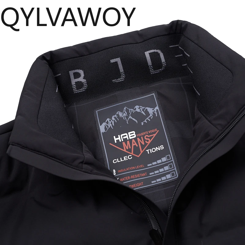 QYLVAWOY 90% مادة البولي أميد للرجال شتوي متوسط الطول مع قلنسوة ملابس خارجية شتوية للأب LJ2169