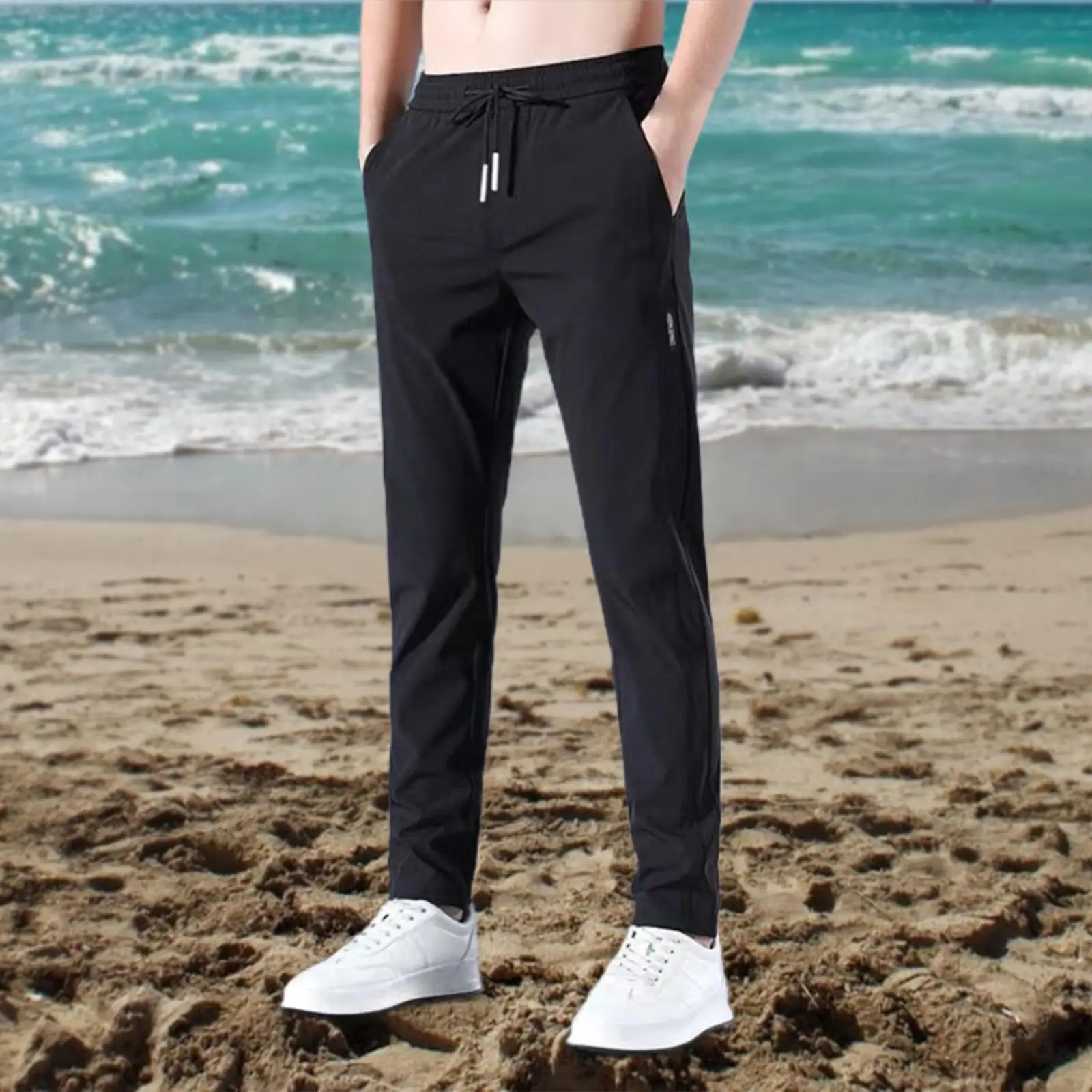 Ice Silk Men's Pants 2024 Summer New Black Gray Thin Business Casual Pants Outdoor Elastic Breathable Straight Leg Sweatpants