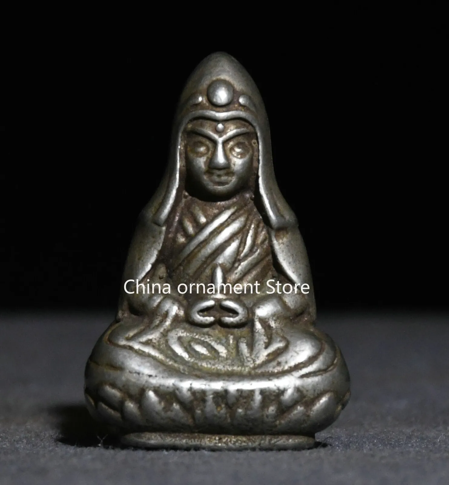 3CM Old Tibet Miao Silver Buddhism Je Tsongkhapa Lama Guru Master Buddha Statue