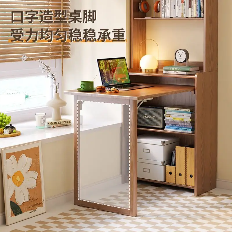 Solid wood corner desk, bookcase, bookshelf combination, wall computer table, home student folding study table