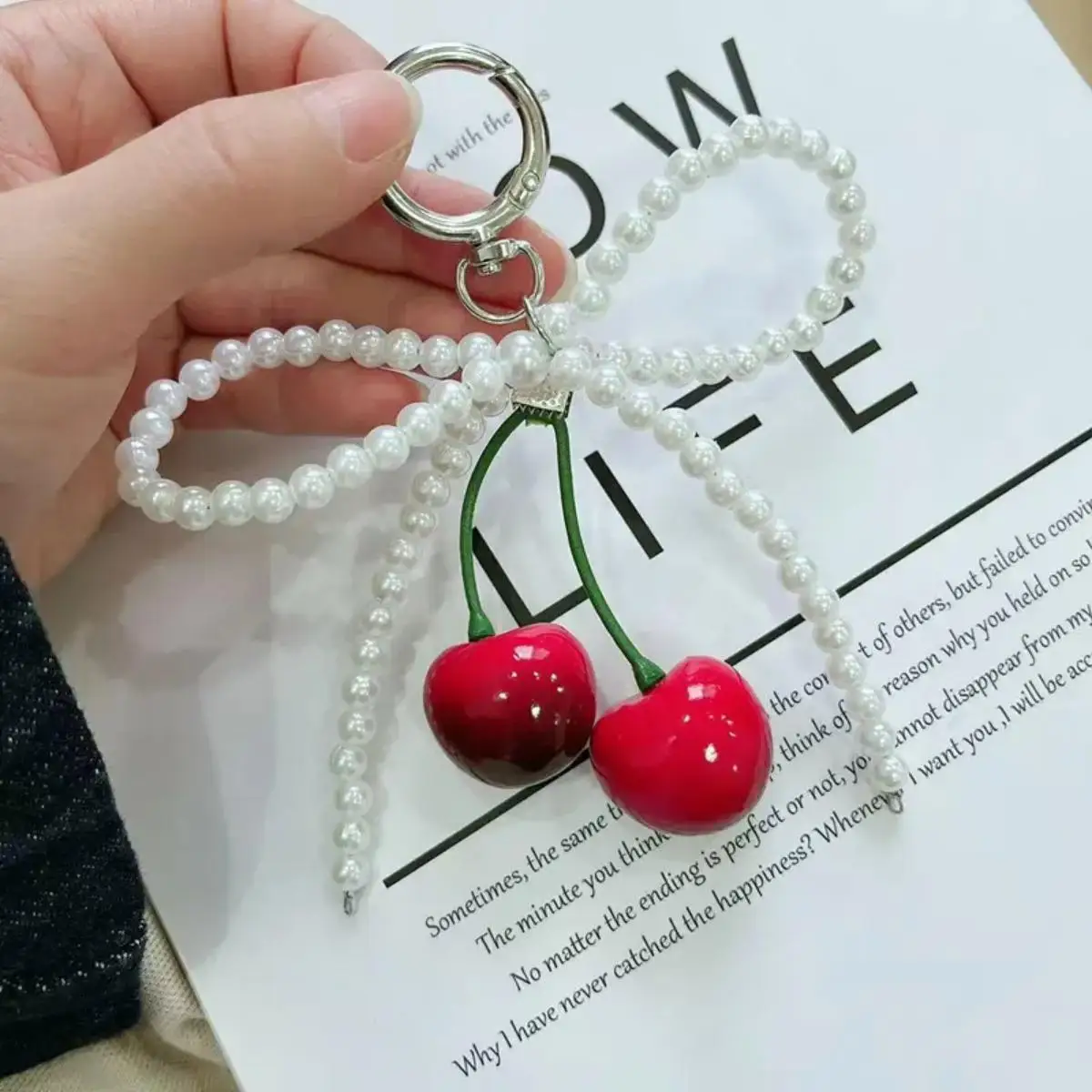 الفراولة INS نمط المفاتيح لطيف جرلي حقيبة سحر الكرز Bowknot المفاتيح لفتاة النساء الطلاب هدايا عيد الميلاد عيد الميلاد #5