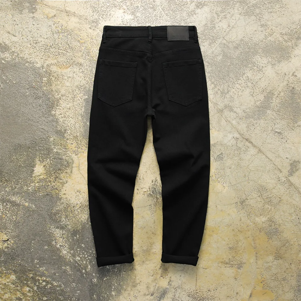ใหม่กางเกงยีนส์ระดับไฮเอนด์สีดําบริสุทธิ์บางบางยืดหยุ่นอเนกประสงค์กางเกงขาตรงขนาดเล็ก