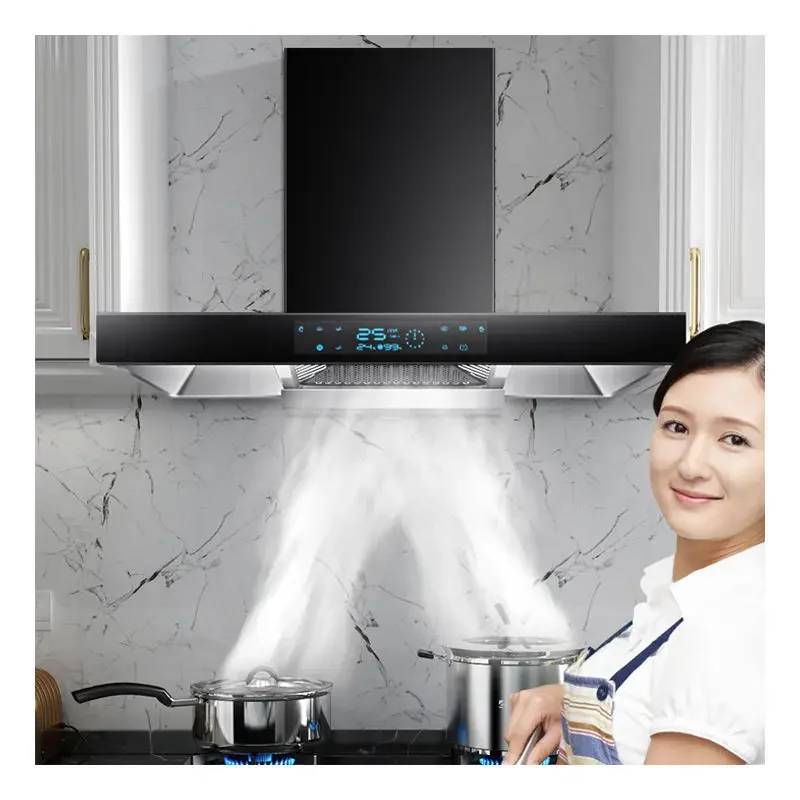 Top Sales Wall Mounted Black Chimney Kitchen Smart Range Hood 24 36 Inch Extractor Cooker Hood With Voice/gesture/touch