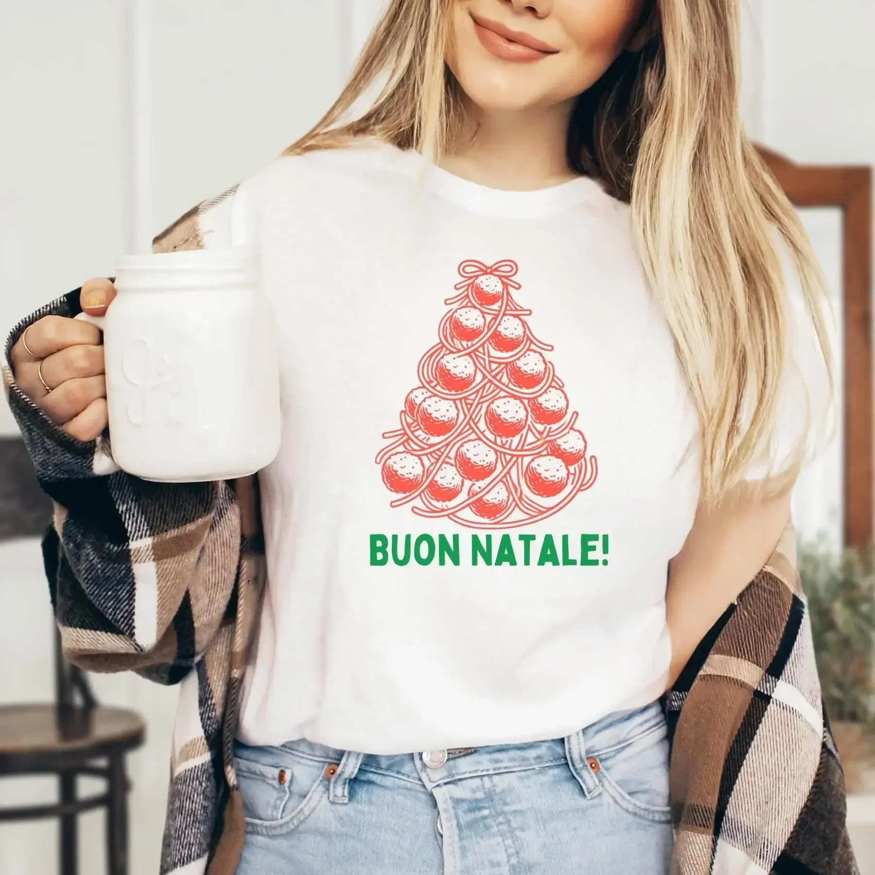 Buon Natale Christmas Meatball and Spaghetti Jersey T Shirt for Italian Holiday